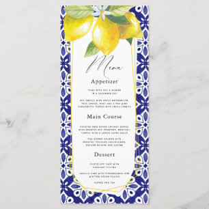 Aquarellon Lemon Mediterranes blaues Tile Menükarte