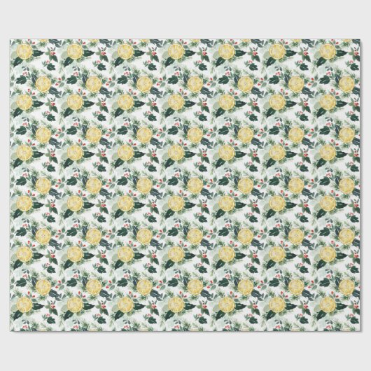 Aquarellon Lemon und Holly Pattern Weihnachten Geschenkpapier (Flach)