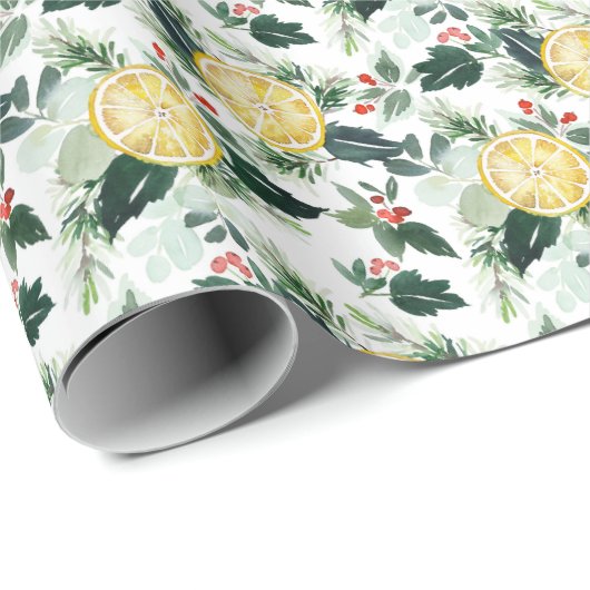 Aquarellon Lemon und Holly Pattern Weihnachten Geschenkpapier (Rolleneckpunkt)