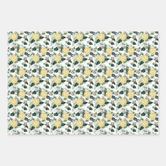 Aquarellon Lemon und Holly Pattern Weihnachten Geschenkpapier Set (Vorderseite)