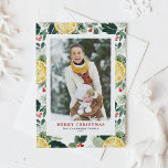 Aquarellon und Grün Foto Weihnachten<br><div class="desc">Feiern Sie die Saison mit einer persönlichen Touch mit unserer individuell gestaltbaren Weihnachtskarte für das Foto. Mit einem wunderschönen Aquarellmuster aus Zitronen, Heiligem und Wintergrün bringt diese Karte einen frischen, festlichen Flair in Ihre Urlaubssgrüße. Jede Karte ist perfekt für das Versenden von Urlaubsnachrichten geeignet und kann leicht mit Ihrem Lieblings-Foto...</div>