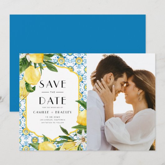 Aquarellon und marokkanisches Fliesenmuster-Foto Save The Date (Vorne/Hinten)