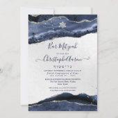 Aquarellor, Mitternachtsblau, Silber, Bar Mitzvah Einladung (Vorderseite)