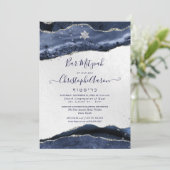 Aquarellor, Mitternachtsblau, Silber, Bar Mitzvah Einladung (Stehend Vorderseite)