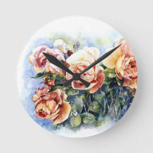 Aquarellorange-Blume Rose zur Abbildung des Durchl Runde Wanduhr