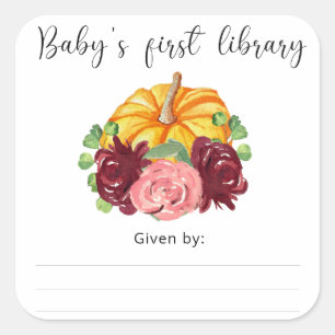 Aquarellorange Pumpkin - Die erste Bibliothek des  Quadratischer Aufkleber