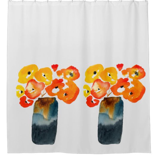 Aquarellorange und rote Mohnblumen Duschvorhang (Vorderseite)