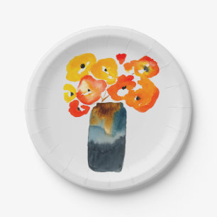 Aquarellorange und rote Mohnblumen Pappteller