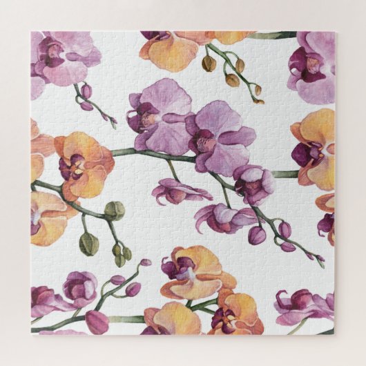 Aquarellorchid-Blume, nahtlose Muster. Puzzle (Horizontal)