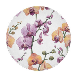 Aquarellorchid-Blume, nahtlose Muster. Schneidebrett