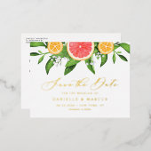 Aquarellorn und Grapefruits Save the Date Folie Einladungspostkarte (Vorderseite/Rückseite)