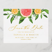 Aquarellorn und Grapefruits Save the Date Folie Einladungspostkarte (Vorderseite)