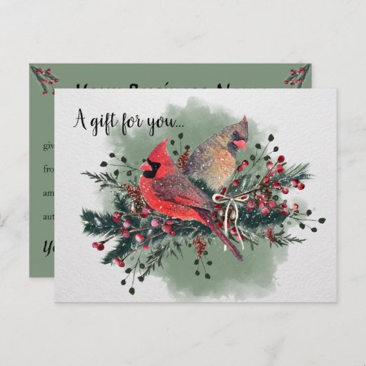 Aquarellpaare von Kardinälen Weihnachtsentwurf Postkarte (Vorne/Hinten)