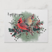 Aquarellpaare von Kardinälen Weihnachtsentwurf Postkarte (Vorderseite)