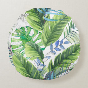 Aquarellpalme-Blätter, exotischer nahtloser Hinter Rundes Kissen