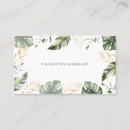 Aquarellpalme Blätter Gold Foliage Visitenkarte (Vorderseite)