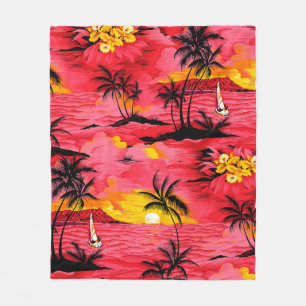 Aquarellpalme Silhouette und Strandmuster Fleecedecke