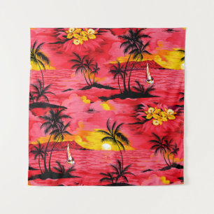 Aquarellpalme Silhouette und Strandmuster Wandteppich
