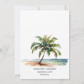 Aquarellpalme Tree Beach Probe Abendessen Einladung (Rückseite)