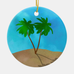 Aquarellpalme Tree Beach Scene Collage Keramik O Ornament