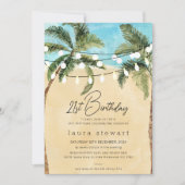 Aquarellpalme Tree Fairy Lights 21. Geburtstag Einladung (Vorderseite)