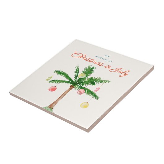 Aquarellpalme Tree Xmas im Juli GRILLEN Sommer Par Fliese (Seite)