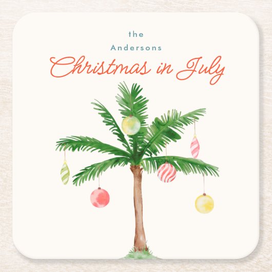 Aquarellpalme Tree Xmas im Juli GRILLEN Sommer Par Rechteckiger Pappuntersetzer (Vorderseite)