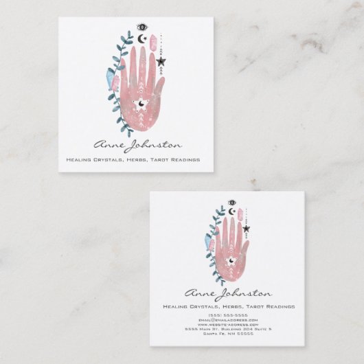 Aquarellpalme und Crystal Square Business Card Quadratische Visitenkarte (Vorne/Hinten)