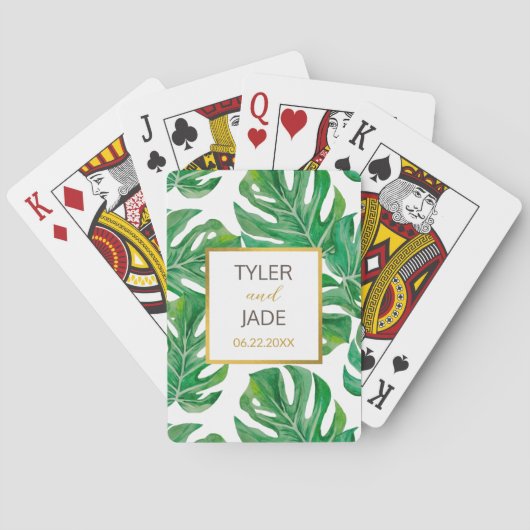 Aquarellpalme Verlasse Personalisierte Gastgeschen Spielkarten (Rückseite)