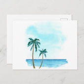 Aquarellpalmen am Strand Postkarte (Vorne/Hinten)