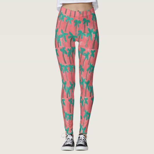 Aquarellpalmen Leggings (Vorderseite)
