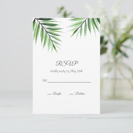 Aquarellpalmen RSVP Karte (Stehend Vorderseite)