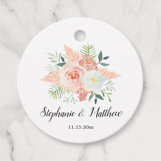 Aquarellpampas Gras Rose Foliage Hochzeit Geschenkanhänger (Vorderseite)