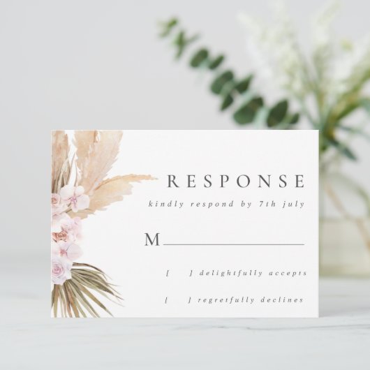 Aquarellpampas Grass & Blume Boho Hochzeit RSVP Karte (Stehend Vorderseite)
