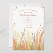 Aquarellpampas Grass & Rustic Boho Erntedank Einladung (Vorderseite)