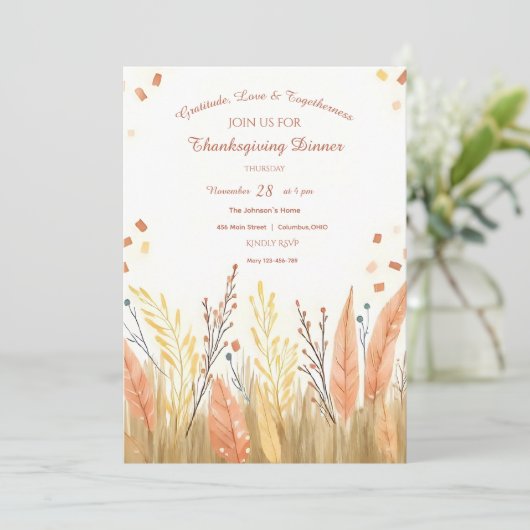 Aquarellpampas Grass & Rustic Boho Erntedank Einladung (Stehend Vorderseite)