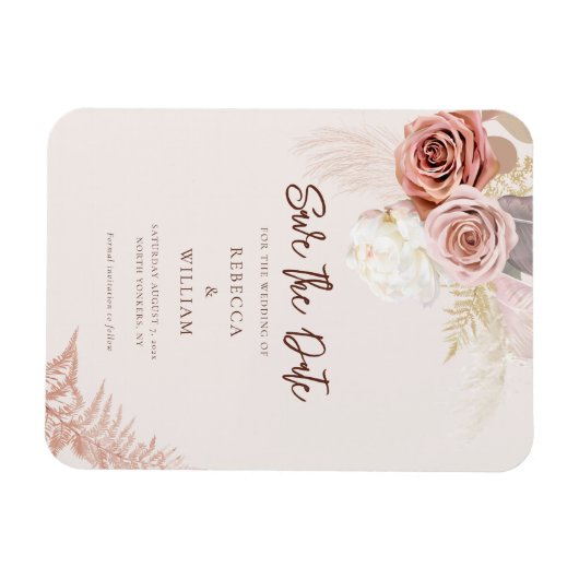 Aquarellpampas Grass Script Save the Date Magnet (Horizontal)