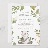 Aquarellpanda mit Foliage Wreath Babydusche Einladung (Vorderseite)