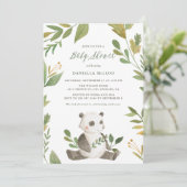 Aquarellpanda mit Foliage Wreath Babydusche Einladung (Stehend Vorderseite)