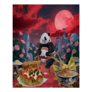 Aquarellpanda Picknick mit Grasshopper ramen noo Poster