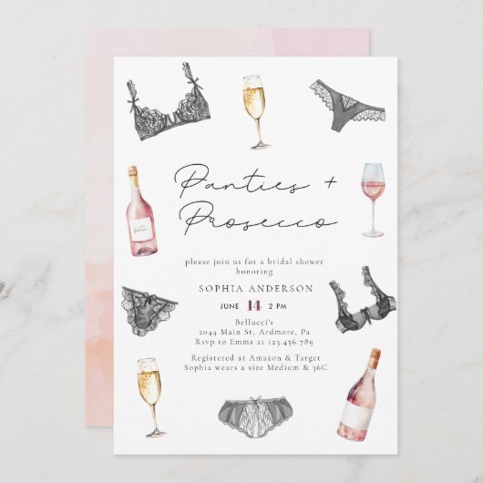 Aquarellpaneele & Prosecco Brautparty Einladung (Vorne/Hinten)