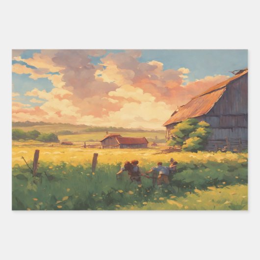 Aquarellpapier für Bauernhäuser Geschenkpapier Set (Vorderseite 3)