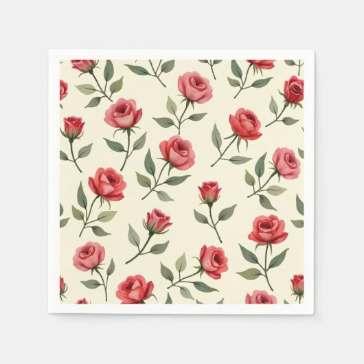 Aquarellpapier Napkins Rote Rose Serviette (Vorderseite)