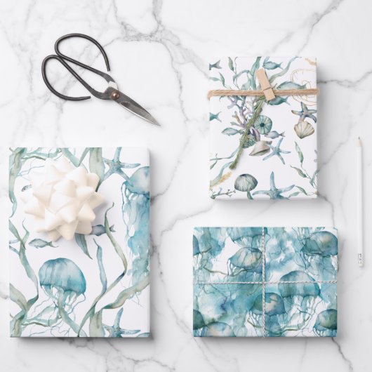 Aquarellpapier unter der Meeresqualle Geschenkpapier Set (Vorderseite)