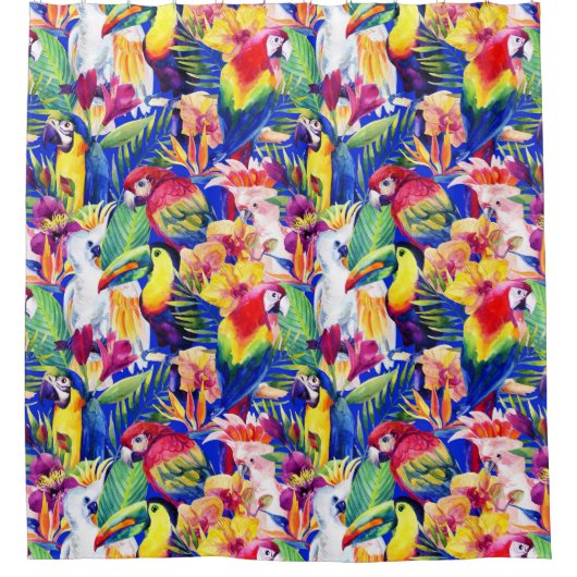 Aquarellparrosen Duschvorhang (Vorderseite)