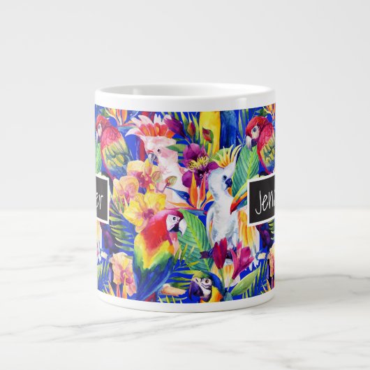 Aquarellparrosen| Name hinzufügen Jumbo-Tasse (Vorderseite)