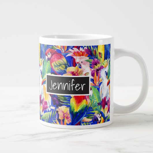 Aquarellparrosen| Name hinzufügen Jumbo-Tasse (Rechts)