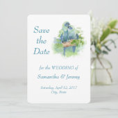 Aquarellparrots Blaugrün Save the Date (Stehend Vorderseite)