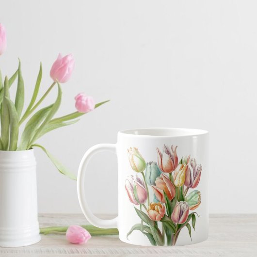 Aquarellpastel Tulip Bouquet Tasse