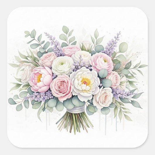 Aquarellpastel Wedding Bouquet Sticker (Vorderseite)